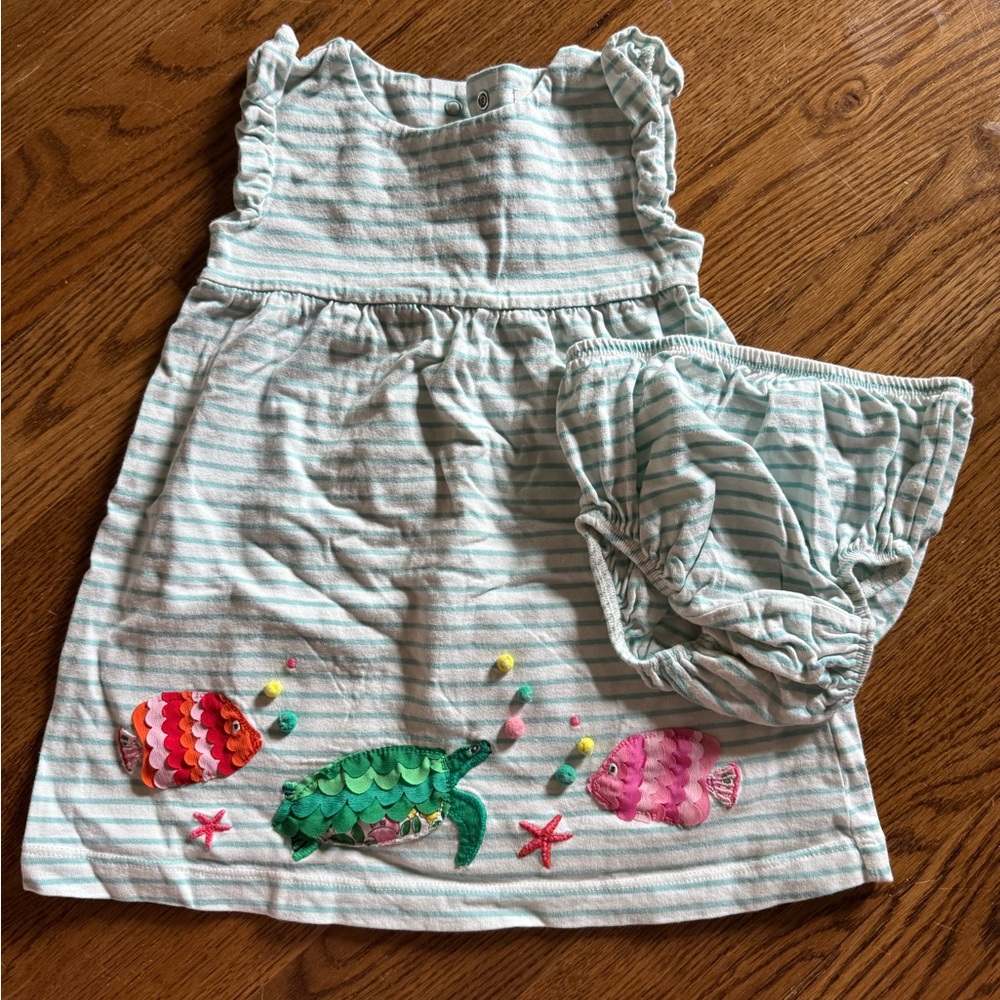 Striped Baby Dress with Fish Embroidery
